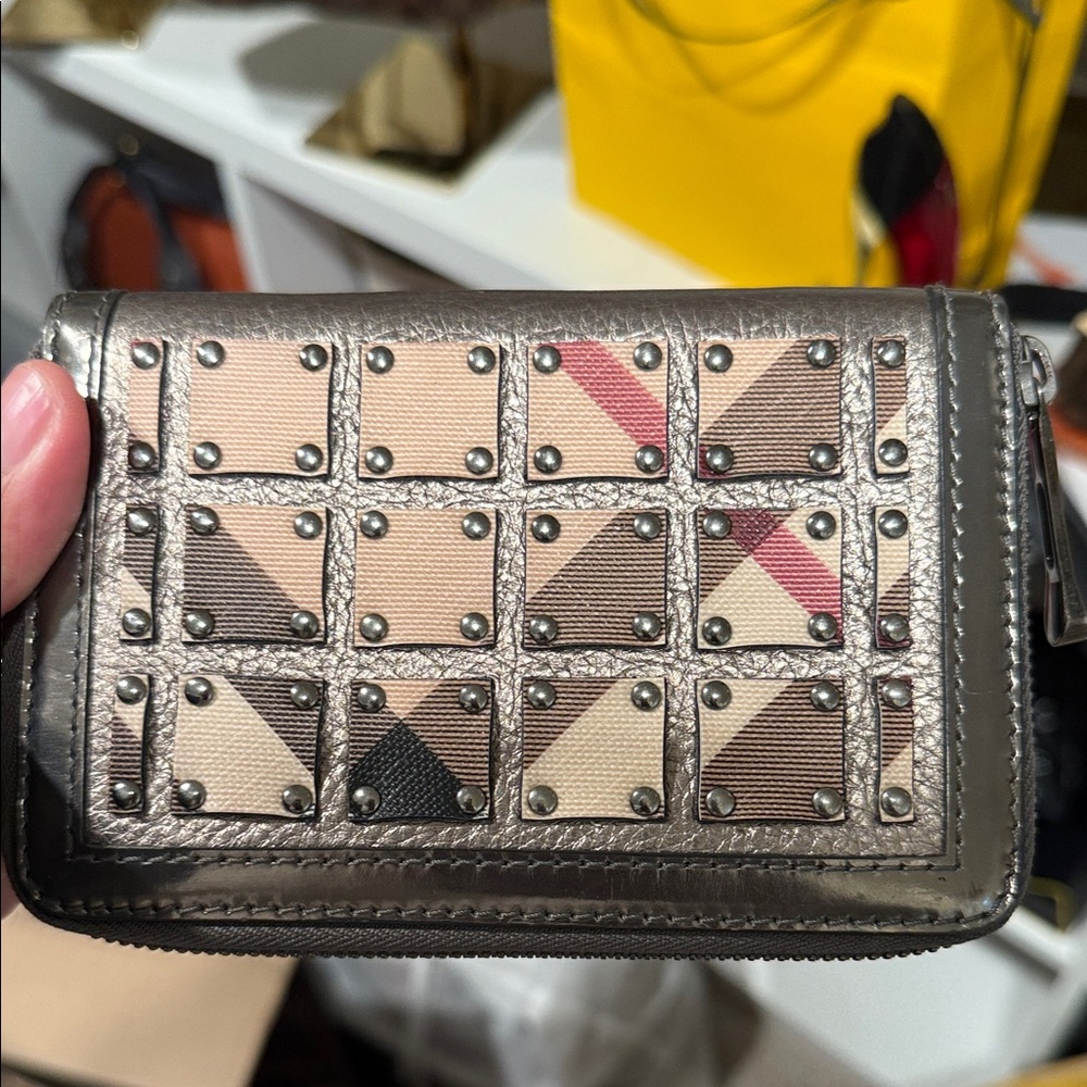 Burberry Studded Wallet in Metallic and Beige